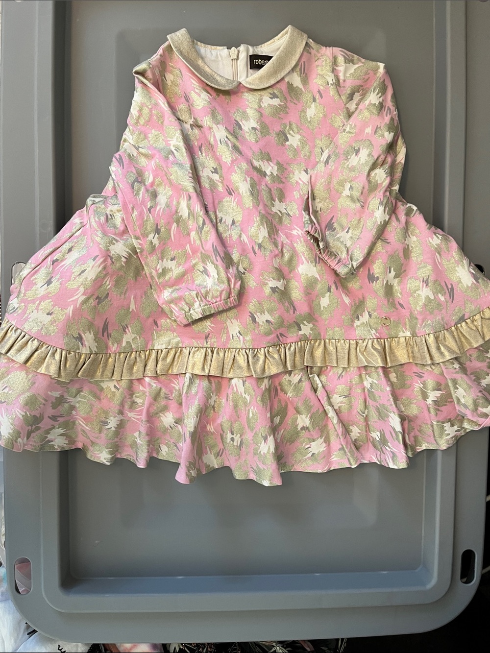 Kids Roberto Cavalli Pink Dress with Gold Accents